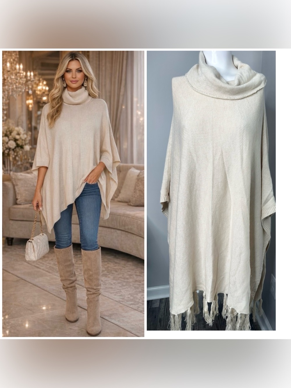 Forever 21 Cream Cowl Neck Poncho Sweater xl/1X